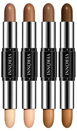 EnMart 4 Pcs Dual-Ended Contour Stick, 2 In 1 Cream Highlight Contour Pen, Makeup Bronzer Shading Stick, Face Highlighters Sticks, Concealer Contour Highlighter Pencil, Long Lasting Waterproof Makeup
