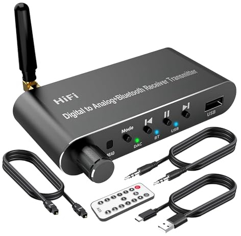 Lanko Trasmettitore-Ricevitore Bluetooth 5.1 Convertitore Audio Digitale-Analogico Coassiale verso Analogico in Lega di Alluminio Nero per Televisione, Giochi