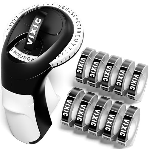 Vixic Prägegerät, Tragbarer Beschriftungsgerät Selbstklebend Prägegerät, Beschriftungsgerät Retro 3D mit 10 Prägebändern für zu Hause und für Bastel- und Hobbyprojekte, Schwarz
