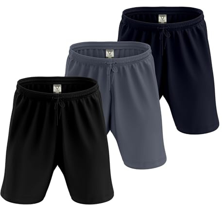 TORO ACTIVA Pack of 3/5 Men Active Wear Shorts Workout Pocket Side Adjustable Waist Draw String Cord Running Gym Training Shorts Lightweight (UK, Alpha, L, Regular, Regular, 3 PCS Black Grey Navy)