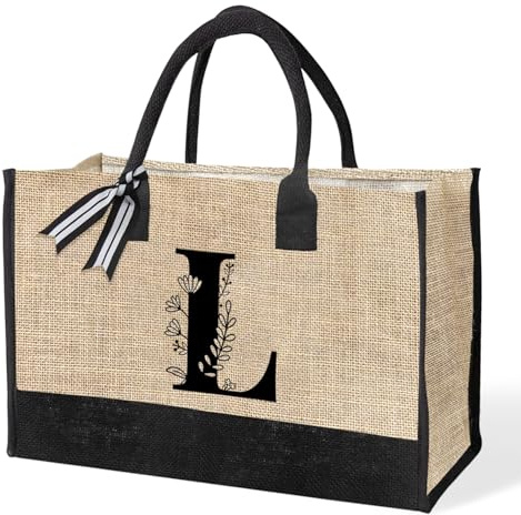 VLYX Bolsa de lona personalizada con inicial, bolsa de playa, bolsa de regalo adecuada para cumpleaños, bodas, playa, vacaciones, excelentes regalos de cumpleaños para mujeres, mamás, maestras