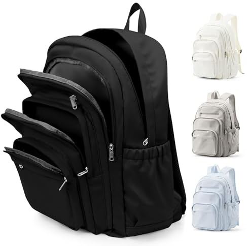 pectodox Schwarzer Rucksack Damen Herren, Leichter Schulrucksack Teenager Mädchen Jungen, Wasserabweisend Uni Rucksack mit Vielen Fächern,Groß Casual Daypacks Travel Schulrucksäcke