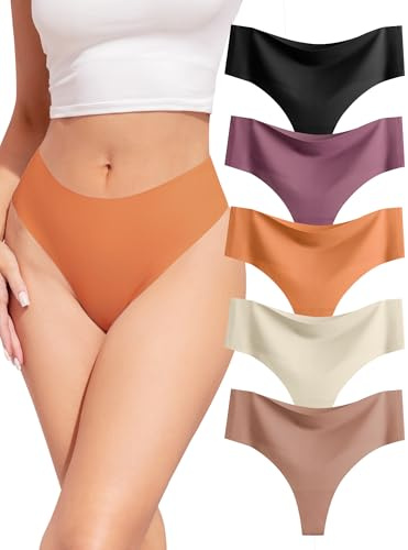 Voenxe Stringtrosor Hög Midja, Sömlös Trosor String Flerpack,Seamless Thong | 5 Pack Underkläder för Kvinnor, High Waist Women Underwear, Osynliga Damtrosor Tanga, Invisible Brazilian Panties