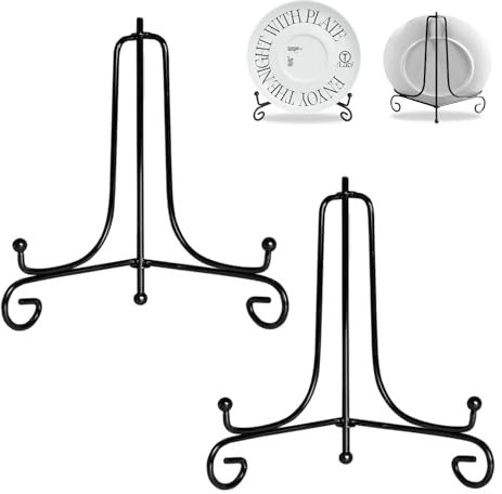 TAGMEIU 2 Pack Black Iron Easel Display Stand, 4 Inch Foldable Plate Holder for Picture Frames, Decorative Plates, Photos and Art