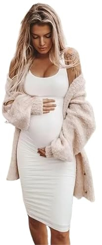 WJLYDM Sexig kjol med solid väst, mammaklänning, ärmlös klänning för gravida, gravidklänning, vardaglig, elastisk, mjuk, O-hals