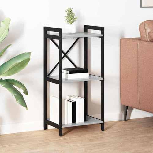 Mandloder Libreria grigia Sonoma 40 x 30 x 83 cm, materiale in legno, telaio in metallo, design industriale, scaffale a gradini con piedini regolabili, per soggiorno, ufficio