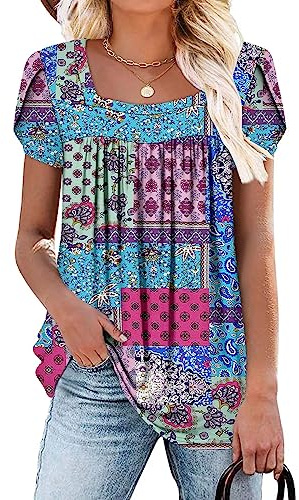 CHICZONE Womens Tunic Tops Short Sleeve for Leggings Loose Fit Summer Square Neck Blouse Shirts