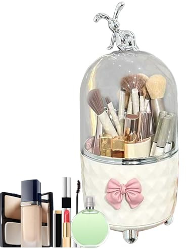 Porta pennelli per trucco con coperchio – Organizer trasparente per pennelli per trucco girevole a 360°, custodia impermeabile antipolvere, display cosmetico multi slot, torre portaoggetti trasparente