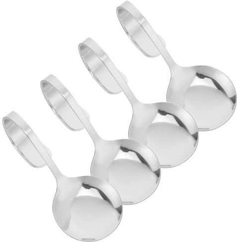Tofficu 4 Piezas Cucharas de Ensalada de Acero Inoxidable con Mango Curvado para Aperitivos Utensilios para Fiestas y Restaurantes Resistentes y Pulidas