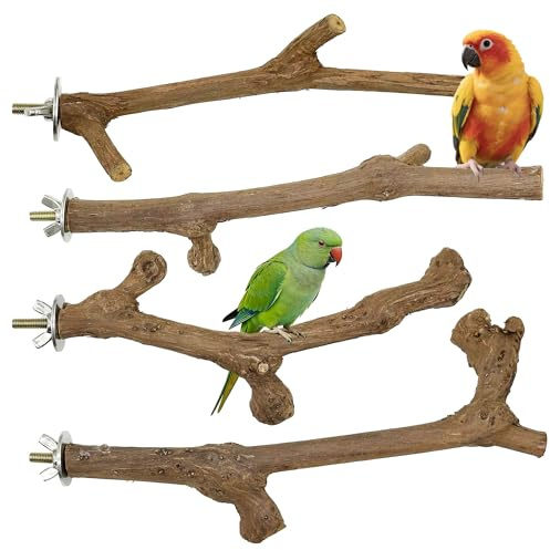 Allazone Perchoirs Naturels pour Oiseaux, Perchoirs en Bois Naturel, Bâtons de Raisin pour Perroquet, Bois Pieds Perchoirs, Balançoires, Perché, 4 PCS