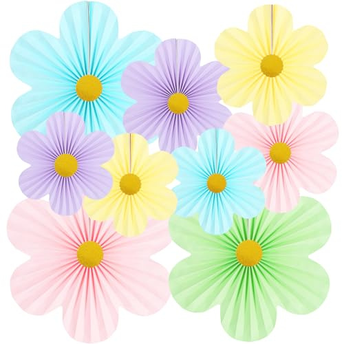 CharmeFleur 9 Piezas Decoraciones De Fiesta En Tonos Pastel Flores De Papel Decoración De Pared Para Aula Abanicos De Papel Ornamentación Floral Muro Floral