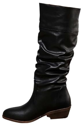 Generisch Botines de tacón de bloque 2026 a la moda de media altura – Botines de invierno cómodos y cálidos con cordones para ocio al aire libre, Negro , 41 EU