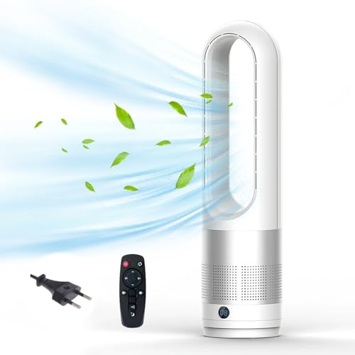 18'' Ventilador de Torre Sin Aspas, 8 Velocidades, Rotación de 80°, Temporizador 1-8h, Ultrasilencioso con Mando a Distancia, Ahorro de Energía, Climatizador Portátil para Dormitorio Salón (Plata)