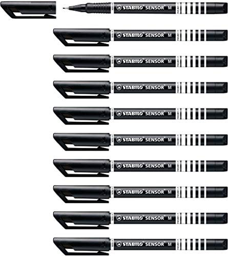 STABILO - Fineliner mit gefederter Spitze - SENSOR M - medium - 10er Pack - schwarz
