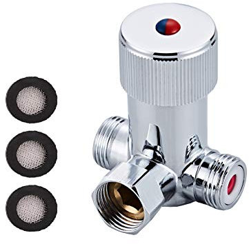 Gangang Válvula Mezcladora Termostática Adjust Tempcontrol, Válvula de latón Templado, latón Macizo sin Plomo, Conexiones Macho G1 / 2 NPS con Válvula de Retención (Válvula de Ajuste)