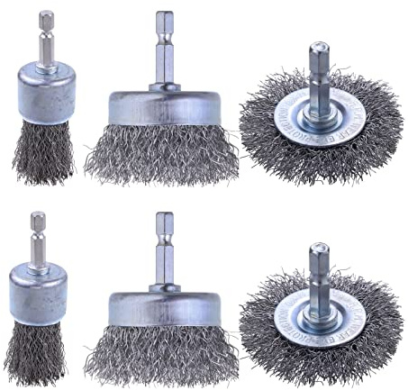 Rocaris 6 Pack Carbon Steel Wire Wheel and Pen Brush Set with 1/4-Inch Hex Shank for Rust Removal, Corrosion and Scrub Surfaces