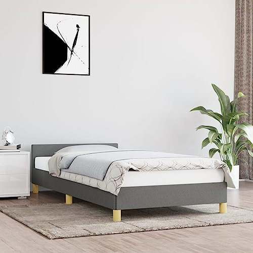 Hovothy Bettgestell mit Kopfteil Stoff 90x200 cm Stauraumbett Gepolsterter Plattformbettrahmen Einzelbett Schrankbett für Schlafzimmer Gästezimmer Dunkelgrau