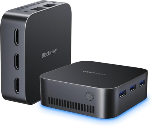 Blackview MP80 W-11 Pro Mini PC 16GB DDR5 RAM 512GB M.2 SSD, Supports Dual LAN, 3 * HDMI 4K UHD, Intel 12th N95 (up to 3.4 GHz) Mini Desktop PC,5G Wifi, for Office/Business/Home