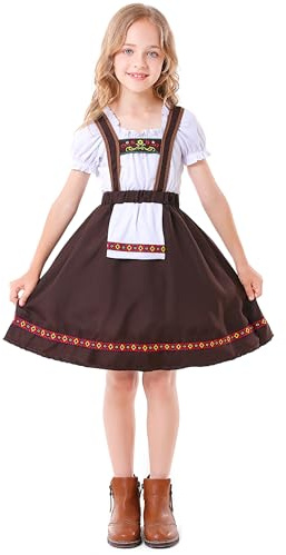 Faltern German Costume Girls Oktoberfest Costume Kids Brown Bavarian Dirndl Outfit Dress for Girls Oktoberfest Dress Kids