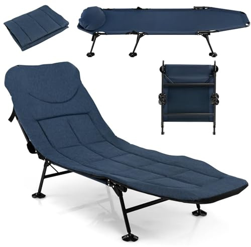 SPOTRAVEL Folding Camp Bed, 26 Extra Wide Heavy Duty Camping Cot (Navy)