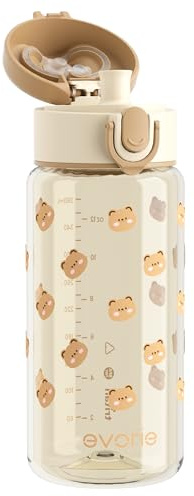 Evorie Tritan Kids Water Bottle for School, 13oz BPA Free Leak Proof Drinking Cup, Lightweight and Durable Drink Bottle (no straw, Honey Bear)