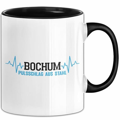 Bochum Tasse Herzschlag Herz Ruhrpott Kohle Heimat Bochum Stadt Pulsschlag Aus Stahl Kaffee-Becher (Schwarz)