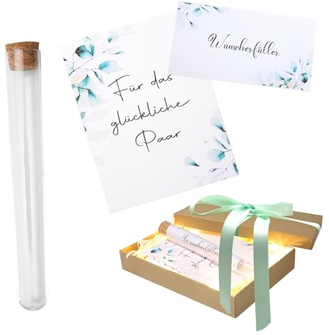 DAWRIS Regalo di denaro, matrimonio per coppia di sposi, regalo di nozze, carta di nozze, regalo di nozze con provetta in plastica, catena luminosa di rasa, biglietto di auguri