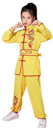 Kung Fu Uniform for Boys Girls Kids Traditional Chinese Embroidered Tai Chi Wing Chun Master Martial Arts Set Outfit (US, Alpha, Small, Regular, Regular, Yellow)