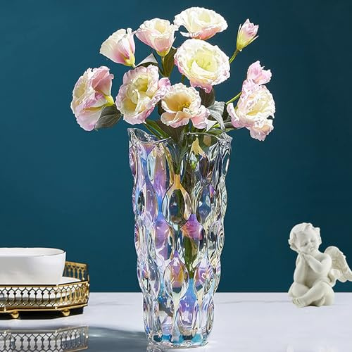Glass Flower Vase, 24cm Hight Modern Minimalist FlowerVase, Nordic Crystal Decorative Handmade Vase Flower Arrangement Decoration for Home Office Decor, Gift for Wedding Housewarming Party Celebrate
