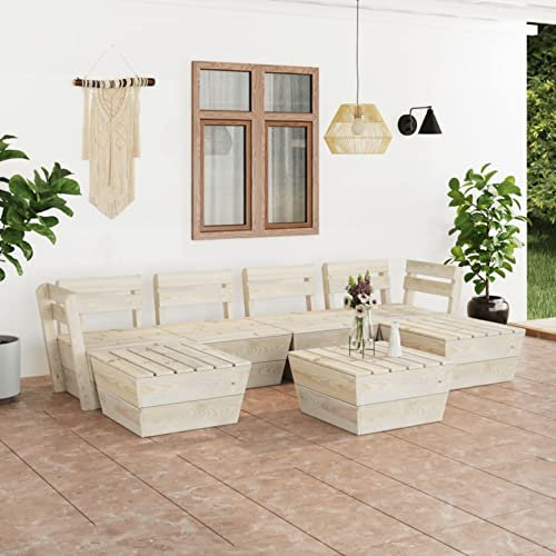 JUDYY 7-TLG. Garten-Paletten-Lounge-Set, Möbelsets, Gartenmöbel, Garten Lounge, Lounge Set, Terrassenmöbel, Loungemöbel Terrasse, Balkonmöbel, Gartenmöbelset, Loungeset, Imprägniertes Fichtenholz