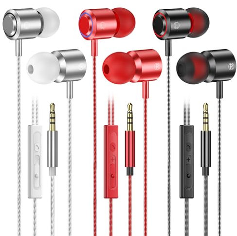 3 Pack Écouteurs Filaire, Écouteur Intra-Auriculaires Filaire avec Microphone, Son Clair, Isolation Phonique, Casque Jack de 3,5 mm pour Samsung Galaxy A15A14, iPad,MP3 et Autres appareils 3,5 mm