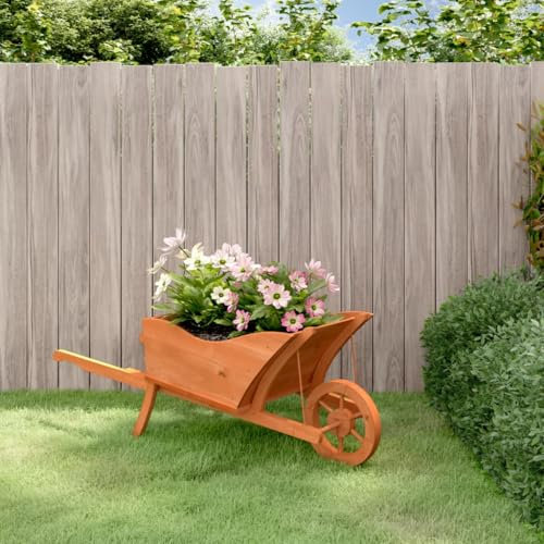 Iiaky Fioriera a Carriola 128x45,5x43 cm in Legno Massello di Abete,Carriola Decorativa in Legno,Decorazione da Giardino