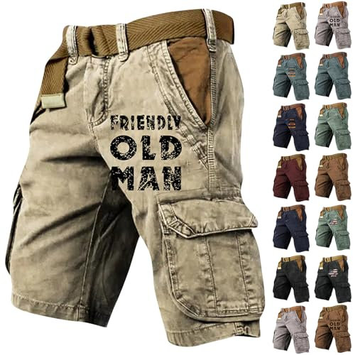 Cargohose Herren Kurz Hose Knielang Cargo Shorts Arbeitsshort mit Taschen Sommer Arbeitshosen Männer Freizeit Shorts Baggy Radlerhose Sporthosen Outdoor Jagdhose Wanderhose Arbeitshosen(#E Khaki,S)