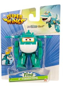 Super Wings - Transformations-Flugzeug Tino in Grün-Weiß, ca. 12 cm große Spielfigur für Kinder, verwandelbares Spielzeug-Flugzeug und Roboterfigur