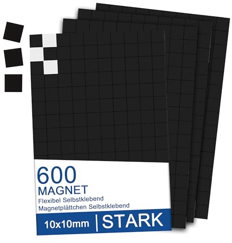EUIOOVM 600 stycken magnetplattor, självhäftande, 1 x 1 cm, magnetkuddar, självhäftande kuddar, magnetremsor, platta magneter för limning, självhäftande magneter för skola, familj, kontor, whiteboard