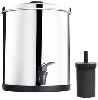 AquaEasy Go Stainless Steel 50 Cup Water Filter Dispenser, Extra Large Capacity, Powerful Fast 99% Filtration, Lasts 250 Gallons or 6 Months. Compact Water Filter Dispenser (Glossy)