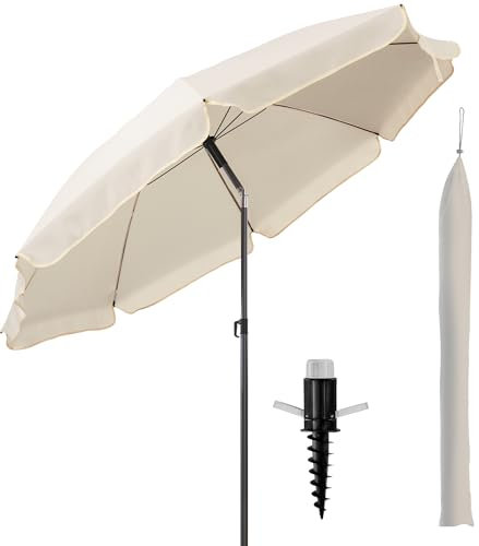 Menz Sonnenschirm Strand, 3er Set, Beige - Ø 180 cm Strandschirm windfest stabil, UPF50+ Sonnenschirm Strand mit UV-Schutz, Strandschirm mit Bodenhülse