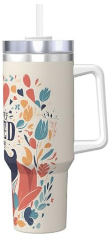 Borraccia termica a doppia parete in acciaio inox con manico e coperchio con cannuccia