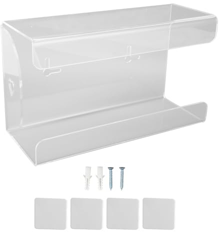 Dispensador de Toallas de Papel, Soporte de Pared Adhesivo y con Tornillos, Caja Porta Pañuelos Sin Agujeros para Baño Cocina Oficina, Acrílico Transparente, Blanco, Fácil Instalación