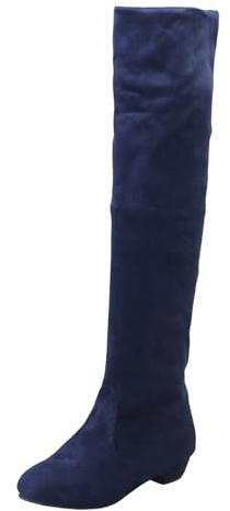 Boots Botas altas por encima de la rodilla para mujer Botas de tacón grueso para mujer, botas de calcetines simples con suela gruesa, zapatos largos para mujer, botas de goma forradas, azul, 41 EU
