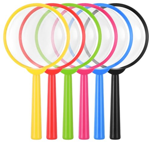 KFHENSOMR 6Pcs Magnifying Glasses Plastic Magnifier Colorful Hand Lens 5X Mini Magnifying Glass for Science Class Reading Outdoor Observation Party Favor (6 Colors)