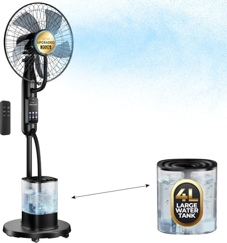 NebulaFlow Mist Fan, 2026 Upgraded 4L Large Water Tank Mister Cooling Fan, 5 Speeds 3 Modes Misting Standing Fan, Pedestal Fan with Remote, Oscillating Floor Fan for Bedroom, Home, Office, Patio