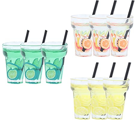 Yinhing Drickkoppar i Miniatyrdockor Söt Dryckesflaska Tillbehör för Låtsaslek /12/24 Skala Set med i Gul Citron Lime Blandade Fruktfärger