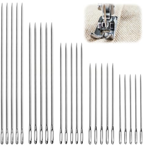Lot de 25 aiguilles à coudre extra longues 7,5/10/12,5/15/17,5 cm, aiguilles à broder et aiguilles à broder avec grand œillet, aiguilles de matelas et aiguilles de poupée pour couture à la main, cuir