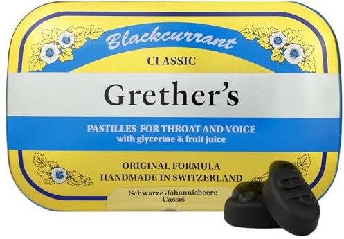 GRETHER'S Classic Blackcurrant Pastilles – Premium Swiss Throat Lozenges for Dry Mouth & Throat Comfort – Gift for Singers, Intense Fruit Flavor – Gluten & Lactose Free – 3.75 oz