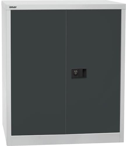 Original Bisley Flügeltürenschrank Universal,1 Fachboden,2 OH,Metall,Korpus Lichtgrau,Fronten Anthrazitgrau,40 x 91.4 x 100 cm,Professionell,Montiert,Mehrzweckschrank,Garage,Arbeitszimmer,Lagerschrank