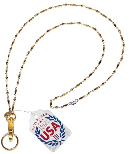 Hidden Hollow Beads Gold Stainless Steel Lanyard ID Card Badge Holder - Strong - Made in USA, Teacher Women Cruise Keys (Gold - Breakaway (Safer))