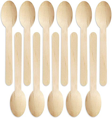 Pack of 100 Disposable Wooden Cutlery Spoons Set Biodegradable Eco Friendly 100% Birch Wood-Sturdy, Christmas, Parties, BBQ, Picnic,s Birthdays, Wedding (100)