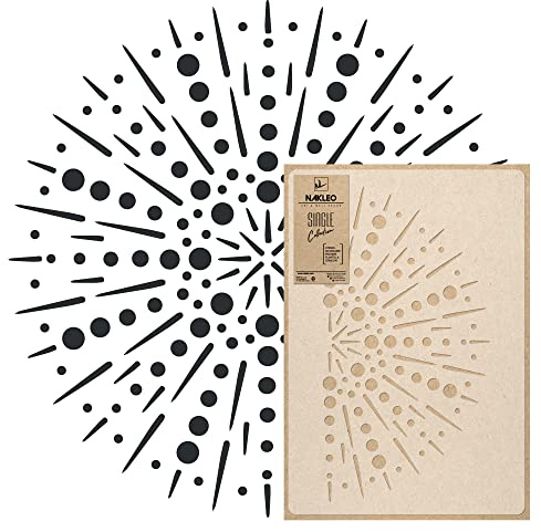 NAKLEO Stencil Mandala per Pittura Diametro 59cm-M, Fuochi d'artificio Ornamento Modello per Pareti Grandi Dimensioni, Plastica e Riutilizzabile Fai Da Te Artigianato, Muro Legno Tessuto Mobili