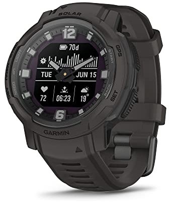 Garmin Instinct Crossover Solar, Rugged Hybrid Smartwatch with Solar Charging Capabilities, Analog Hands and Digital Display, Graphite, Adjustable